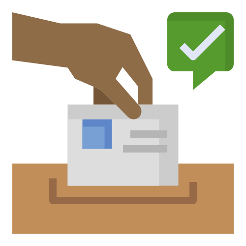 Icon representing a hand dropping a ballot into a ballot box